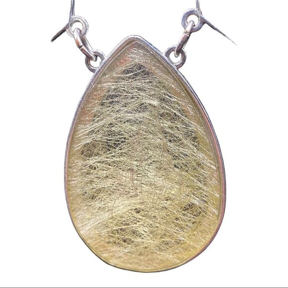 NY & Co Spun Glass with yellow striping TearDrop emerald shape Bib Necklace - Picture 3 of 8